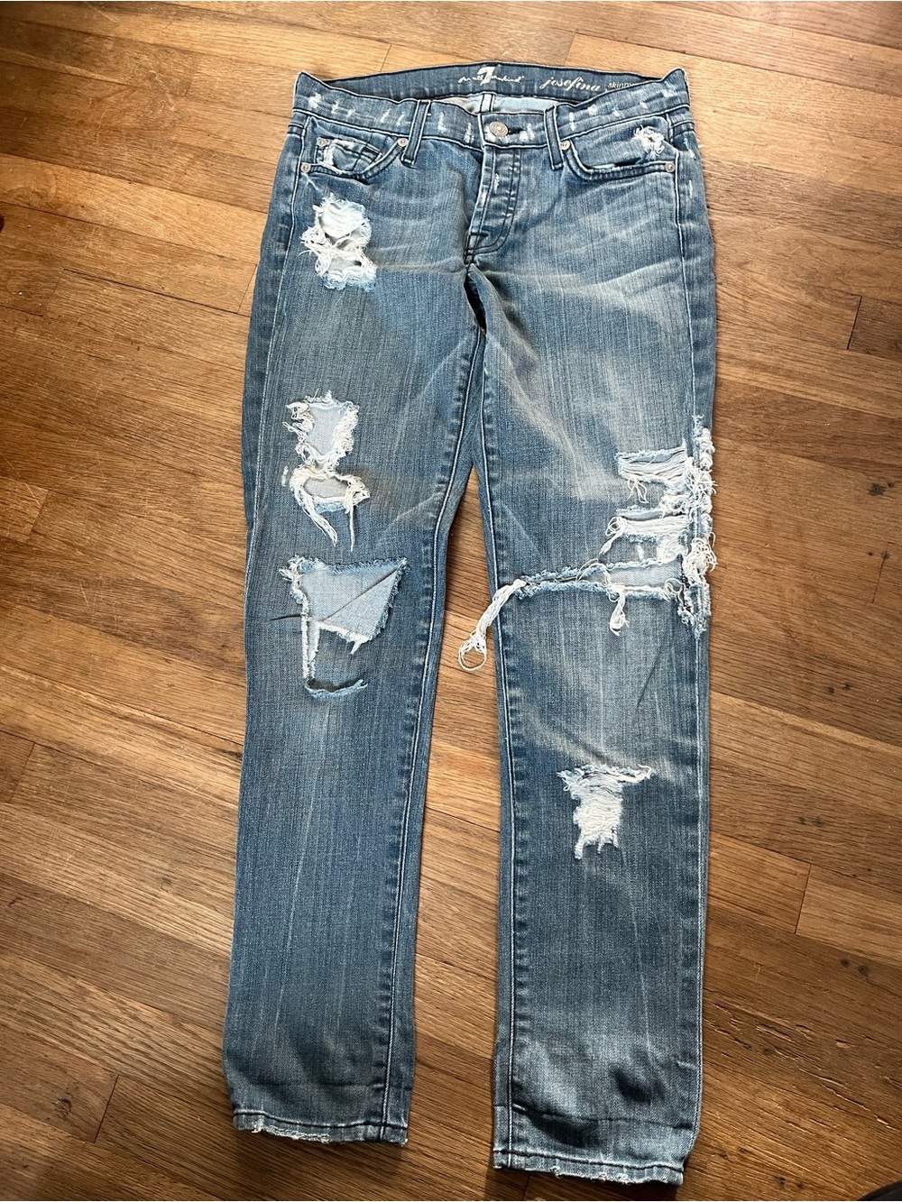 7 For All Mankind Distressed Light Blue Boyfriend Jeans
